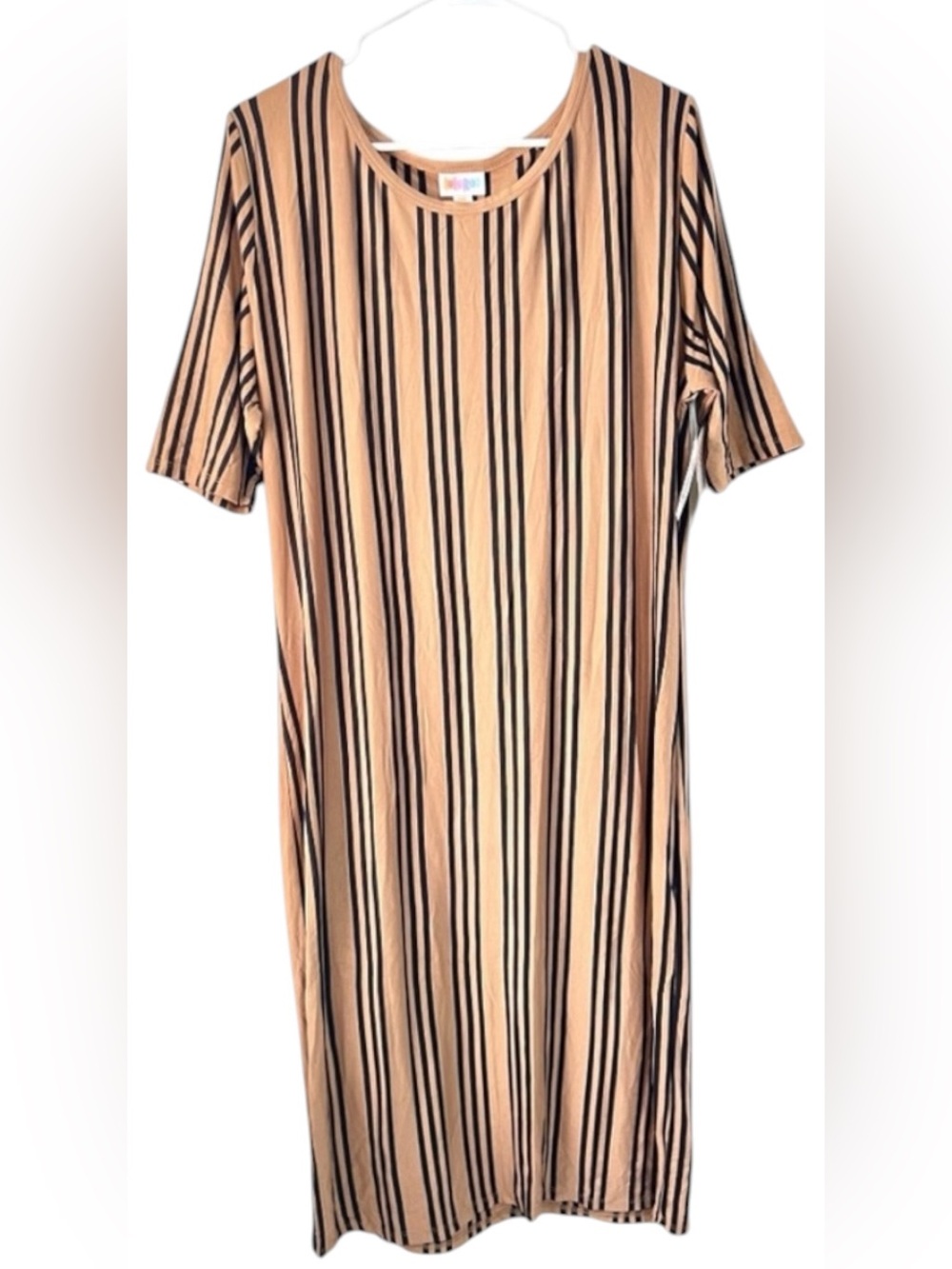 LuLaRoe Julia Tan and Black Striped Dress Size 3XL
